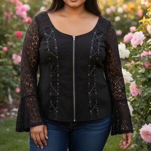 Torrid Womens 3X Corset Black Lace Bell Sleeve Stretch Witchy Whimsigoth Top